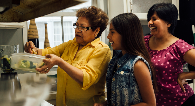 3 generations of a family in the kitchen